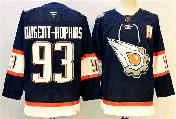 Men%27s Edmonton Oilers #93 Ryan Nugent-Hopkins Navy With A Patch Reverse Retro Stitched Jersey->edmonton oilers->NHL Jersey